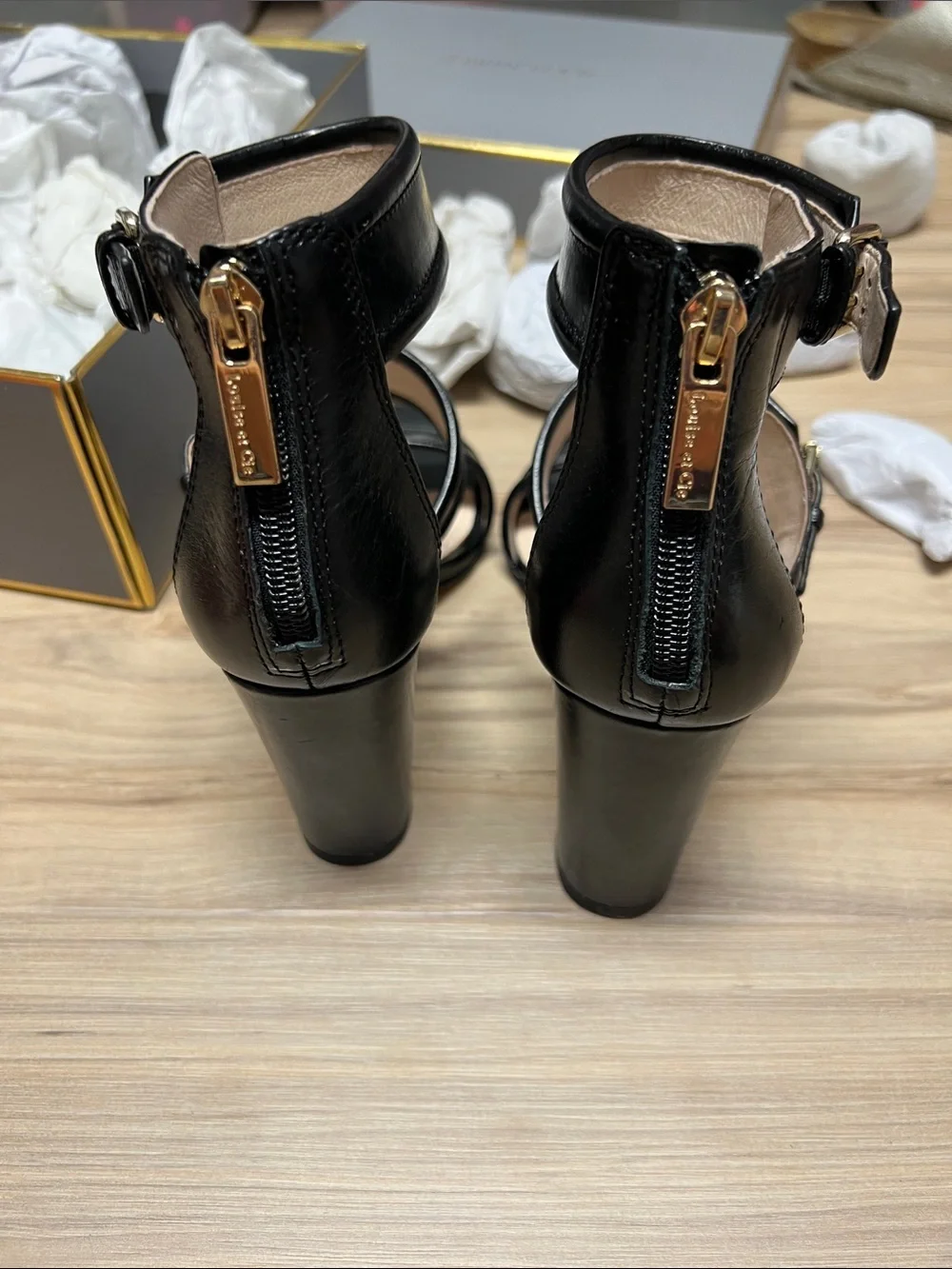 Louise et Cie Black Leather Buckle-Strap Heels